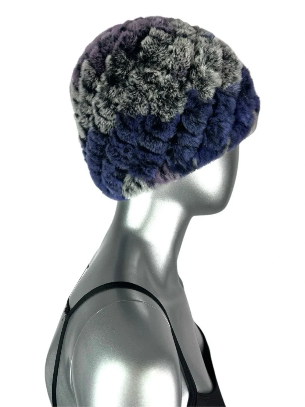 Purple Knitted REX RABBIT Hat, 21”-24” w/Stretch, Certified Vintage Fur